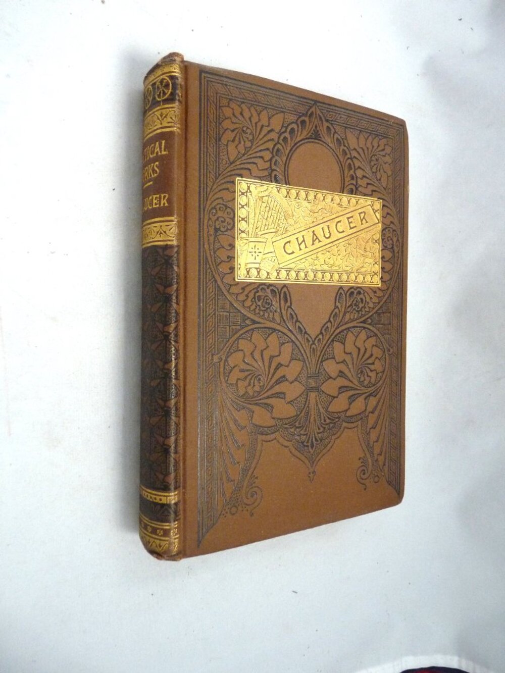 Chaucer Poetical Works book 1883 Victorian antique fancy binding gilt English